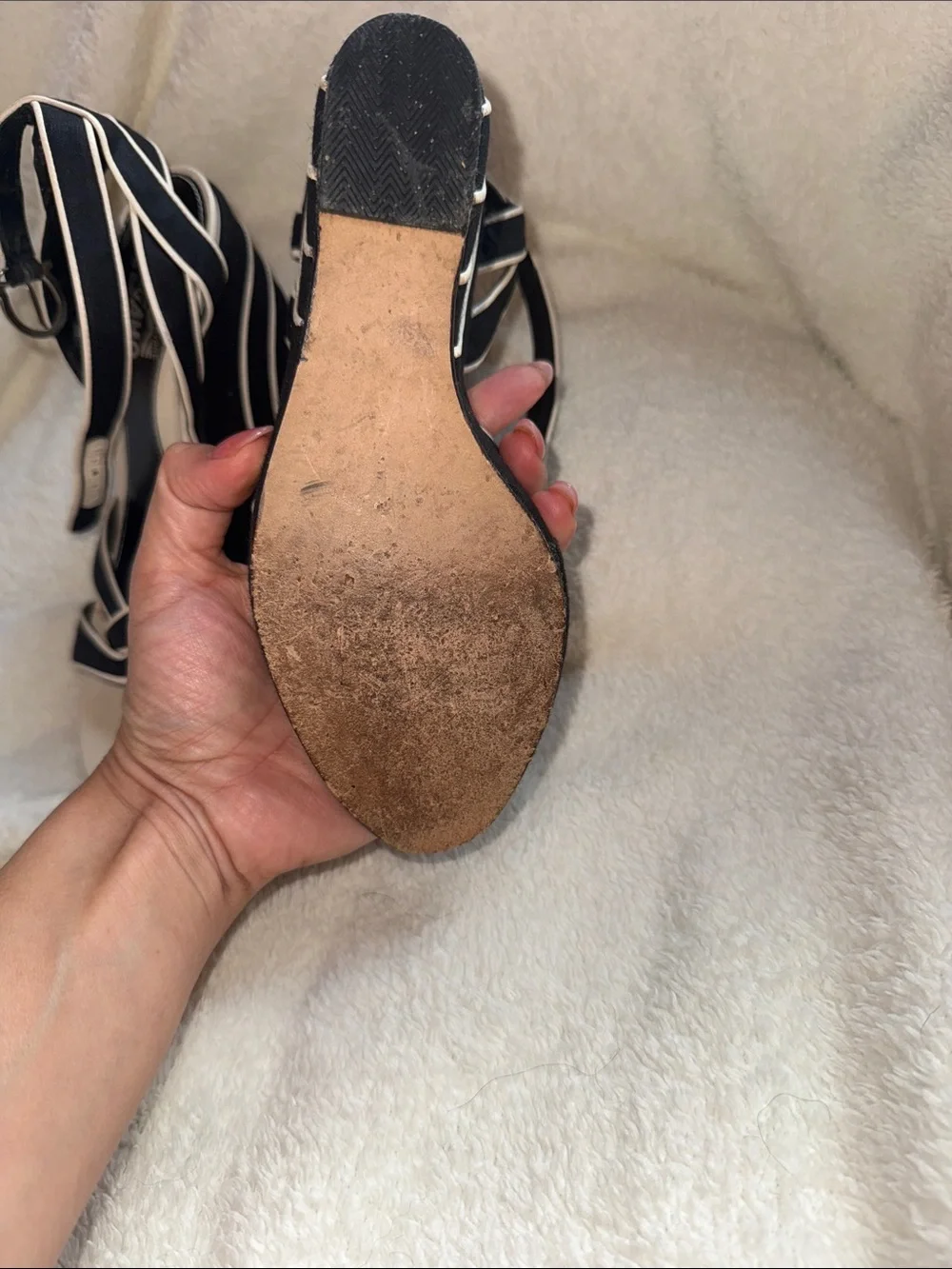 Salvatore Ferragamo Black and Cream Wedge Sandals
